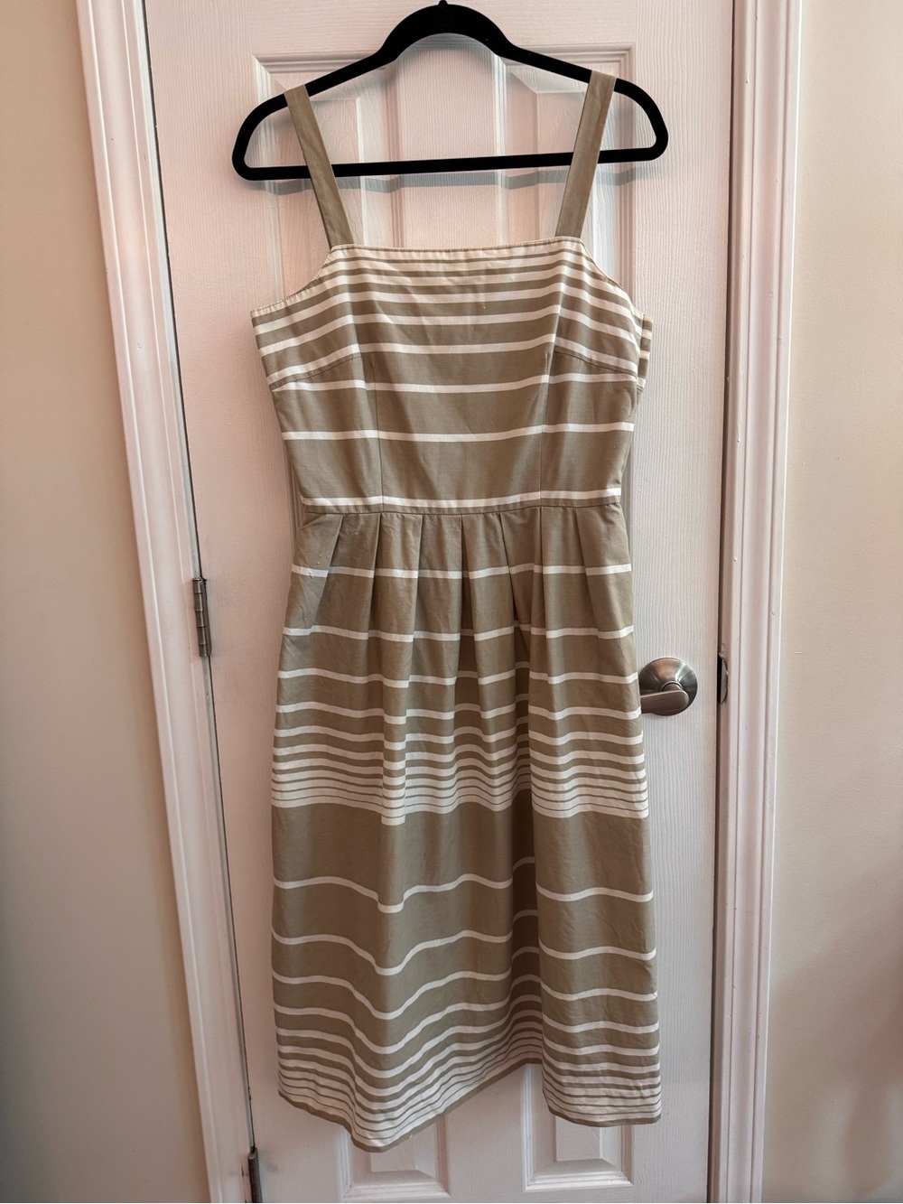 LANZ Vintage Striped Fit & Flare Midi Dress w/ Pockets Tan White Size XL